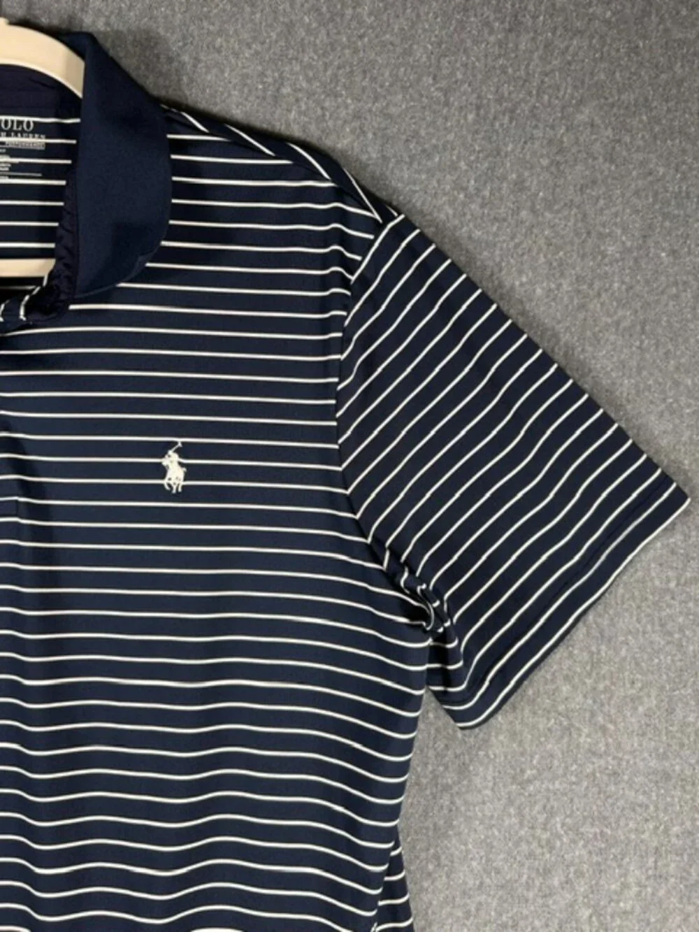Polo Ralph Lauren Performance Polo Mens Sz Lg Navy White Stripe Classic Fit EUC